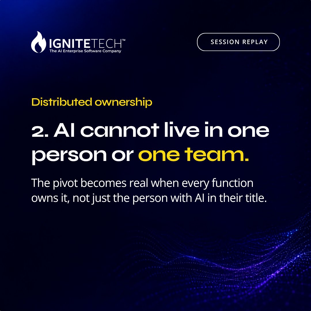 IgniteTech's tweet photo. Leading through an AI pivot means continuing to rethink how the company operates as the technology evolves.
@TheGenAICEO joined @section__ai CEO @GregShove to share what that has looked like inside @IgniteTech.

A few highlights below. Full session: https://t.co/ckpITkVK04
#AIDNA https://t.co/GokR9DHHQw