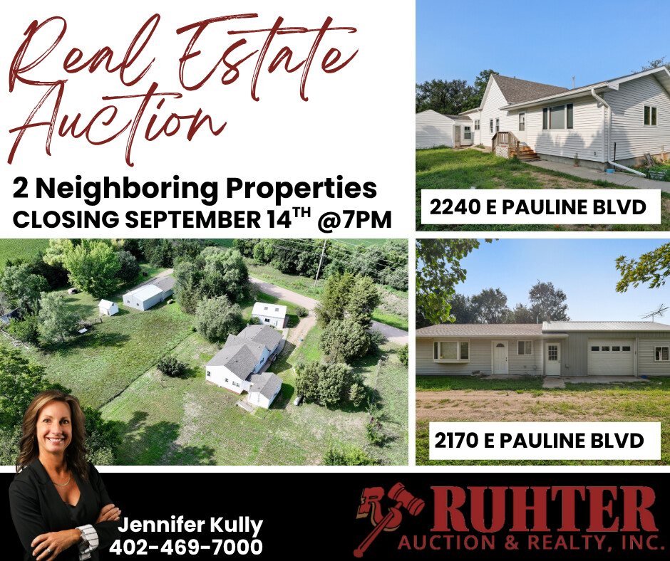 RuhterAuction's tweet photo. Auction closes tonight.
September 14th @7PM.
• 2240 E Pauline Blvd – 4-bed home
• 2170 E Pauline Blvd – 1-bed shouse
More Info & Bidding Link - https://t.co/acXElgoxYV
#RuhterAuction #PaulineNE #OnlineAuction #NebraskaRealEstate #Home #JenniferKully #RealEstate https://t.co/pfheWjZAan