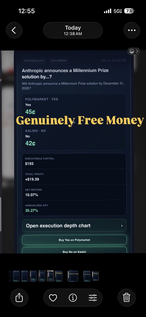 BullionairePM's tweet photo. Prediction market arbitrage is getting insane 👀 https://t.co/5EDj6HBflx