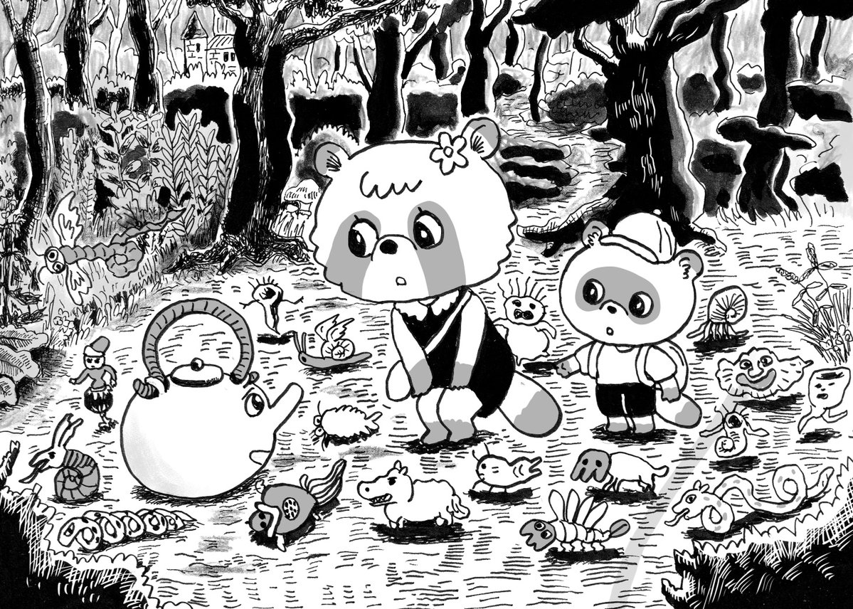 rkdtnk's tweet photo. たぬき姉弟と土瓶・白黒 https://t.co/7NDQUtitM7