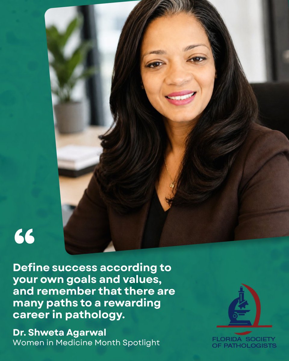 FLPathologists's tweet photo. As part of Women in Medicine Month, Dr. Shweta Agarwal reflects on her path into pathology, the mentor who helped shape her career and the advice she has for women following in her footsteps.

Read her story: https://t.co/YHHmtANvek

#WomeninMedicine #Pathology #FloridaPathology https://t.co/4V4ABtv9vK
