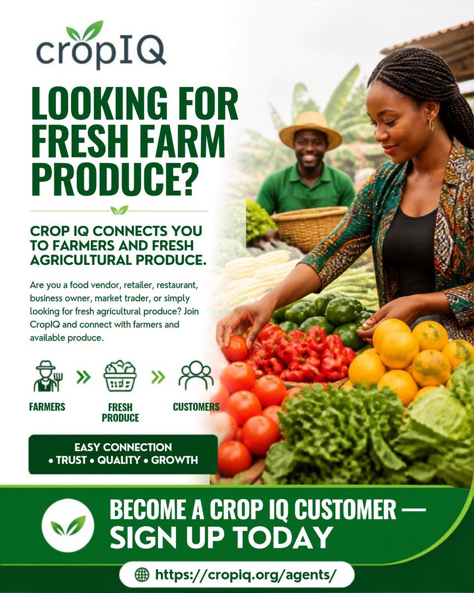 theCropiq's tweet photo. CropIQ is creating an easier way for you to access fresh farm produce directly from farmers.

Join our waitlist today for early access when we launch.

 Sign up: https://t.co/Cq2umBzC0p

#CropIQ #FreshFarmProduce #FarmToTable #Agriculture https://t.co/iVlqOzuIi9