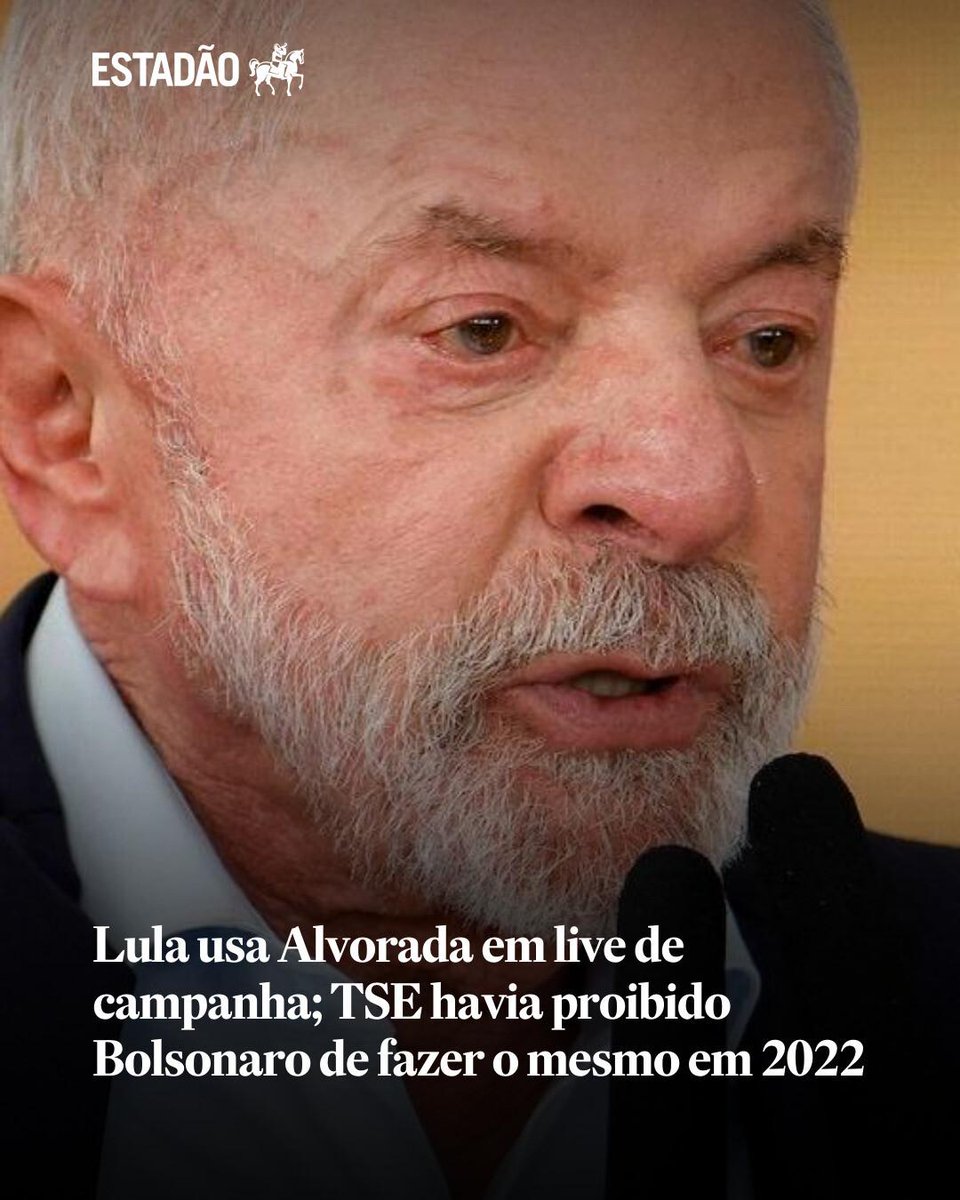 Estadao's tweet photo. Lula usa Alvorada em live de campanha; TSE havia proibido Bolsonaro de fazer o mesmo em 2022 https://t.co/EOjWS0PUmZ https://t.co/rjaDQTSTly