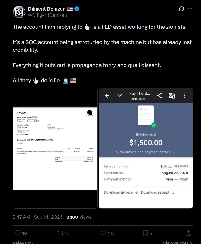 DOCMAGA1's tweet photo. RECEIPTS @DiligentDenizen ? RECEIPTS? You are the most prolific liar on X. You have zero balls, you come on my thread knowing I cannot reply or even see your pussy post. I will give you 50-1 odds on the SMOKEHOUSE BET Now 50-1. How much do you want to bet Tyler Robinson did not eat at the smokehouse?

Why don't you post your RECEIPT of the ATTORNEY RETAINER you claimed to hire? I will tell you what, 500k says you CANNOT Pass a lie detector test regarding your investigation. Huh? You want to find out who is credible?

YOU VS ME Lie detector test...............stop being a pussy and show everyone. I know you are a grifting piece of shit, you know it, everyone knows it. 

Let’s be honest about 'Diligent DUMBASS: he’s a coward with a script. He blocks people to feel a sense of control he clearly lacks in his own pathetic life, then sneaks back in like a parasite because he can't stand not being the center of attention. 

Imagine being so desperate for ATTENTION that you lie about having a high-powered attorney-who you met in a *parking lot*, for Christ's sake*-just to mask the fact that your only real contribution to society is distributing meth. You aren't a 'denizen' of anything but a courtroom's defendant gallery. 

Stop pretending your drug-dealing history is a legal education; you're not a lawyer, you're just a DRUGGIE with a microphone and a pathological need to lie

 He doesn't provide 'notes' on court proceedings; he provides a cautionary tale of what happens when a low-life DRUGGIE gets a podcast and thinks it makes him an intellectual. He’s not diligent; he’s just a desperate liar who is terrified of a fair fight.