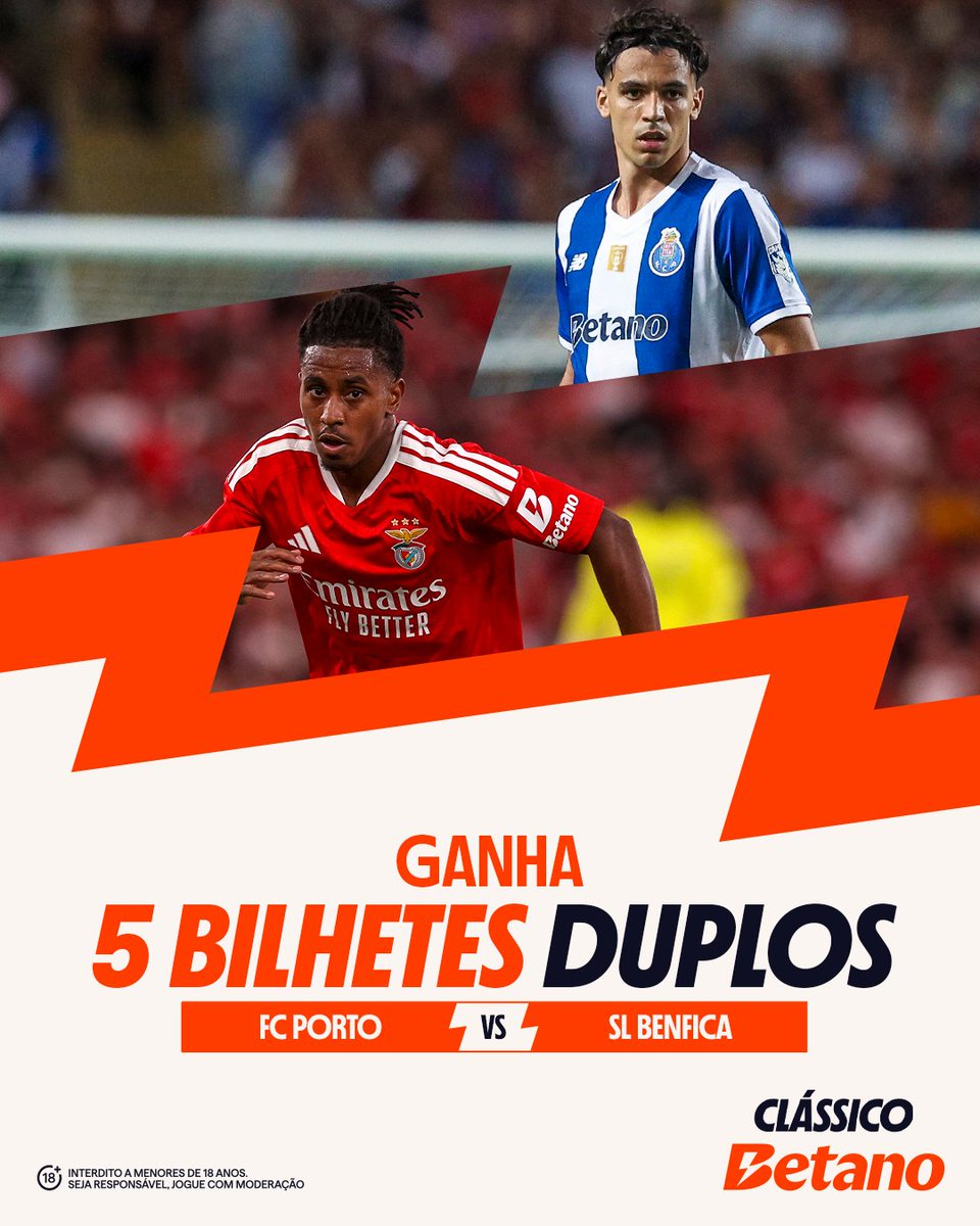 Betano_PT's tweet photo. Queres ir ver o @fcporto 🆚 @slbenfica? Nós temos 5️⃣ bilhetes duplos para sortear! Para ganhares, só tens de:

🧡 Seguir a @Betano_PT
🧡 Like, RT, marcar 3 amigos e comentar #ClassicoBetano

📌 Termina dia 18/09 às 14h00. Anunciamos os vencedores até às 15h00. https://t.co/VTEyrJE095