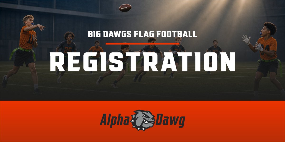 AlphaDawgFF's tweet photo. 🏈 NEW: Alpha Dawg Big Dawgs Flag Football!
Winter flag football for 7th &amp; 8th graders:
 🏟️ Indoors
 🏈 6-on-6
 🌎 All communities welcome
 👥 Bring Your Team or join as a Free Agent
COACHES: Want to bring a team? Contact us!
📅 Deadline: Oct. 17
https://t.co/tknWu5hIKG https://t.co/GxSzds3mOM
