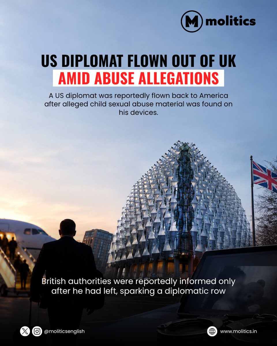 MoliticsEnglish's tweet photo. A US diplomat accused of possessing child sexual abuse material was reportedly flown from the UK to the US before British authorities were informed, sparking a diplomatic row.

#US #UK #Diplomacy #DiplomaticImmunity #London https://t.co/QFbQ7vNDoy