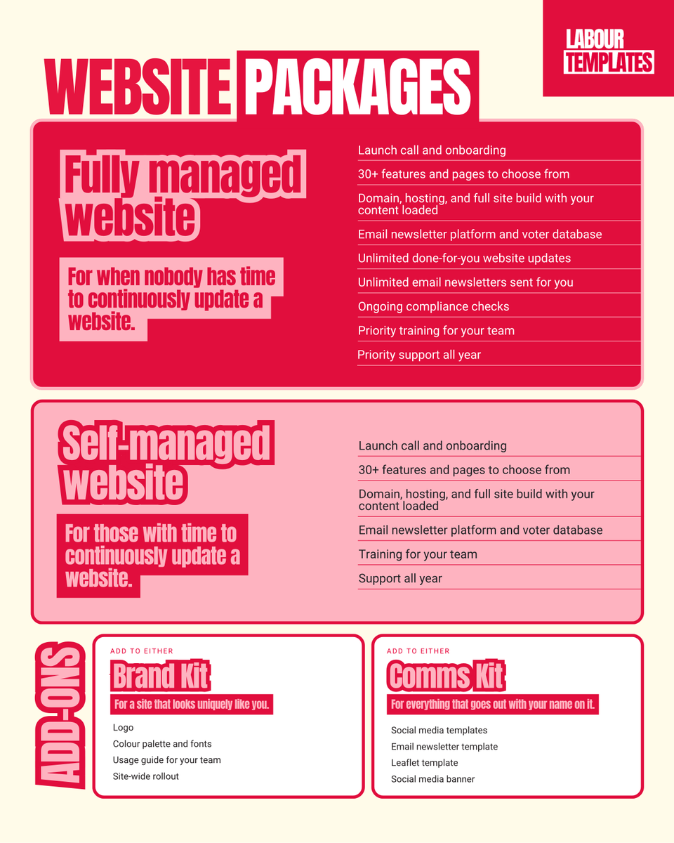 labourtemplates's tweet photo. Does anyone have time to keep a website updated? 💻 If not, we build it and manage it for you. If you have the time, we build it and hand you the keys. Same 30+ features and pages to choose from, same email tool with a voter database built in. https://t.co/UAbNQaUAaE