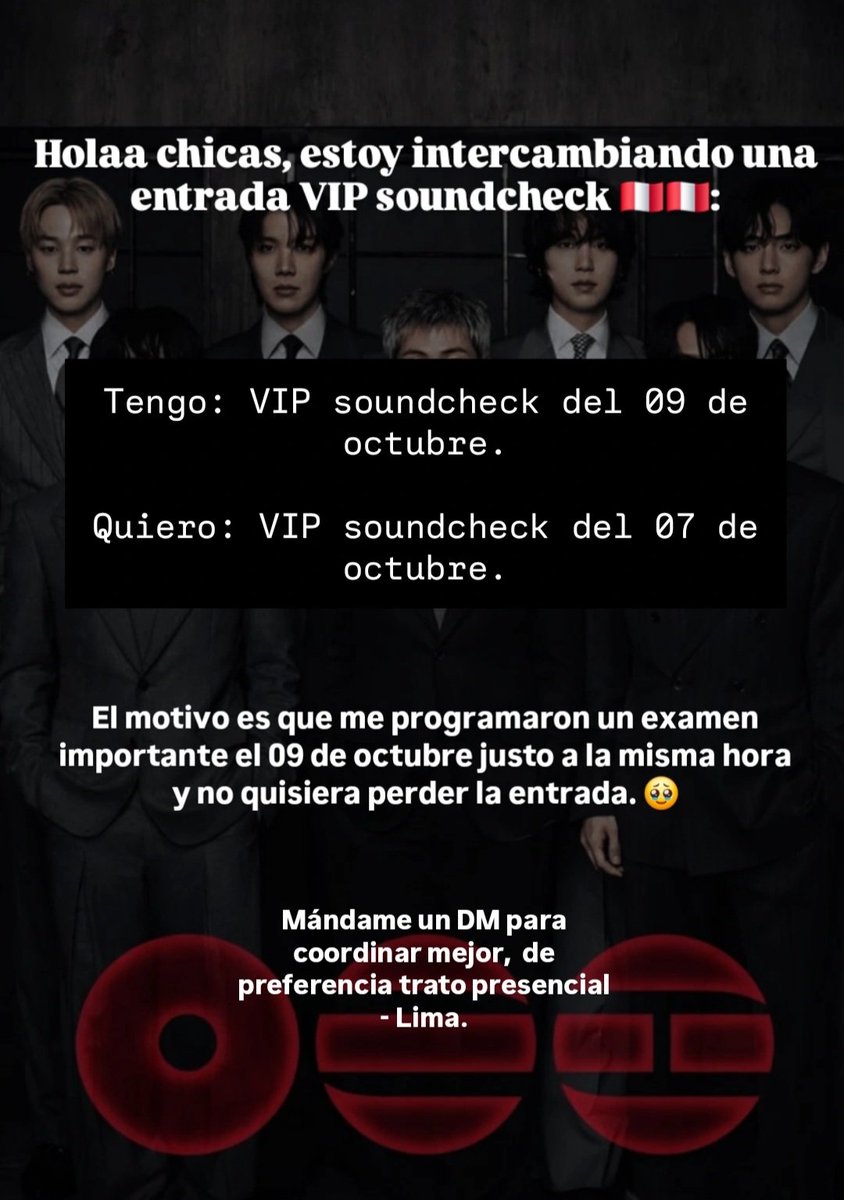 zrlynm's tweet photo. Holaa chicas, estoy intercambiando una entrada VIP soundcheck Perú 🇵🇪:

#BTS_WORLDTOUR_ARİRANG 
#bts #peru https://t.co/jF7YozzcTn