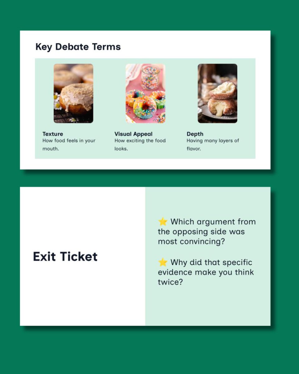 DiffitApp's tweet photo. Kick off this week with a debate, including front-of-room slides and critical thinking activities! 🍩 https://t.co/IkUlN9ATXp