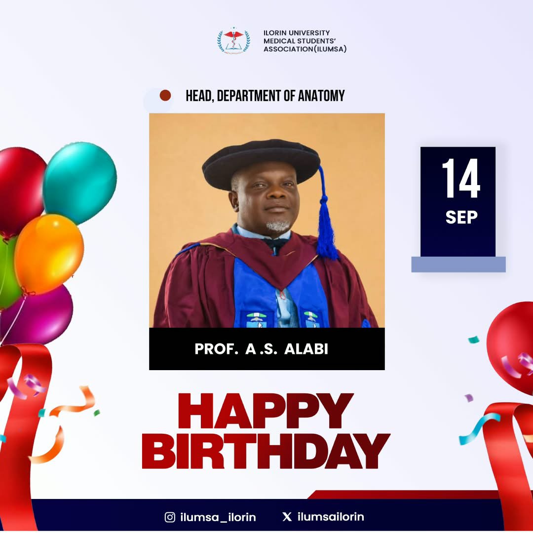 IlumsaIlorin's tweet photo. HAPPY BIRTHDAY TO PROF. ADE STEPHEN ALABI, HEAD, DEPARTMENT OF ANATOMY. 🎉

Today, we celebrate an exceptional teacher and a steadfast supporter of ILUMSA. https://t.co/tCg0P7vyz3