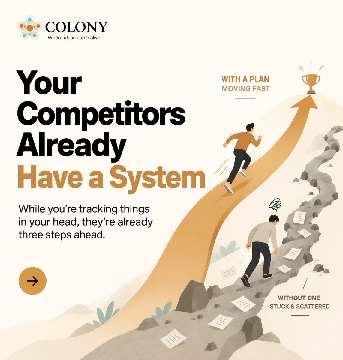 Colonyappai's tweet photo. Your competitors already have a system, while you’re still trying to track things in your head.

And that gap in your businesses only widens, as a result. 

Colony closes this gap!

Get yours today!

Link in bio and comments

#ProjectManagement #taskautomation https://t.co/vYMQMVfi8p