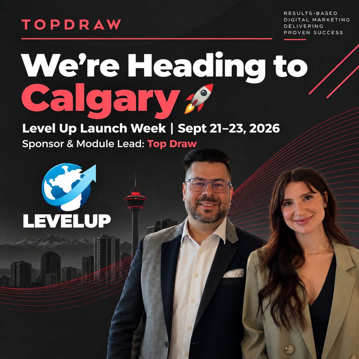 TopDrawInc's tweet photo. "Level Up" is literally one of our core values, so we wouldn't miss Calgary Level Up Launch Week from Sept 21–23! As sponsors and Module Leads, we’re ready to talk high-impact digital growth and strategy.

Get your launch party tickets: https://t.co/5Sj2n5ZQoh https://t.co/4fzyKcmBBP
