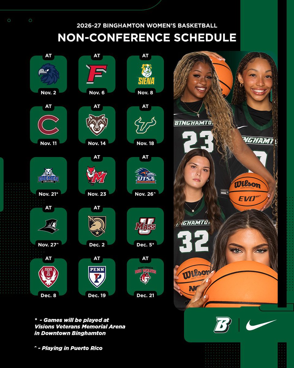 BinghamtonUWBB's tweet photo. Our 2026-27 non-conference schedule has arrived 🤩

📰: https://t.co/Gjh4zM56fE https://t.co/vw66WmPTzw