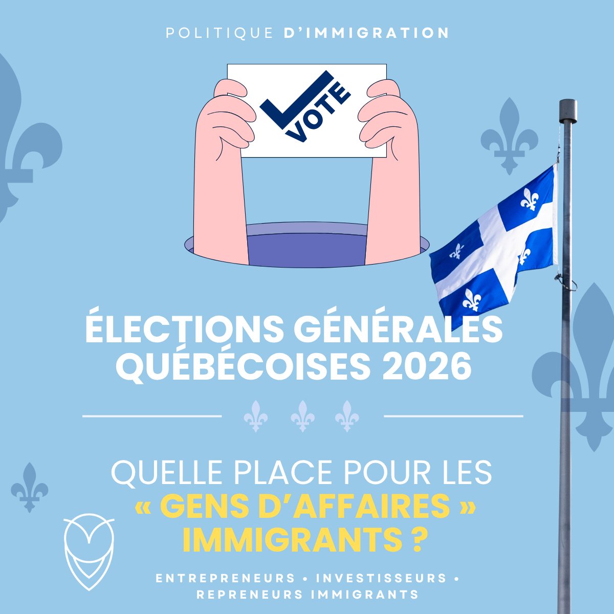 CastImmigration's tweet photo. 🗳️ Élections Québec 2026 ⚜️

Quelle place pour les entrepreneurs, investisseurs et repreneurs immigrants?

Relève de nos PME. Capital. Emplois. Régions.

Nous posons 5 questions aux partis.

L’immigration d’affaires, c’est aussi une politique économique.

#polqc #AssNat https://t.co/qg534gePKV
