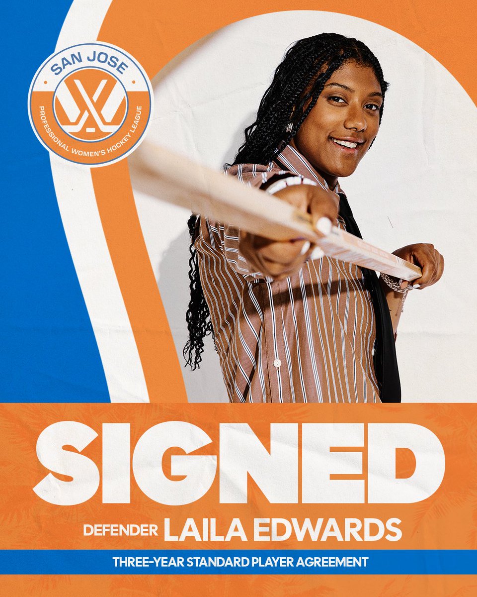 PWHL_SanJose's tweet photo. LAILA IS LOCKED IN!!🔒

We have signed 2026 USA Olympic gold medalist &amp; University of Wisconsin defender Laila Edwards to a three-year Standard Player Agreement!

🗞️ https://t.co/zj2pWJmQhy https://t.co/qUG288n0Zz