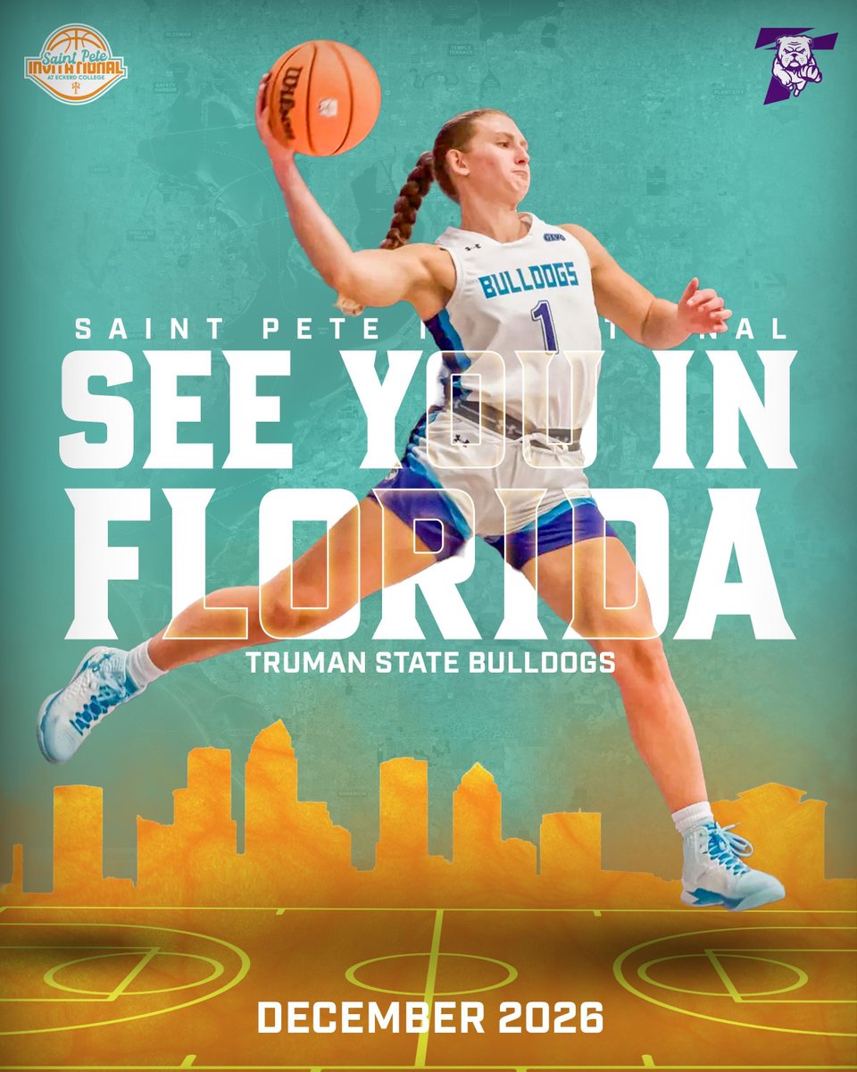 SaintPeteInvite's tweet photo. Truman State Women’s Basketball is headed to Florida for the 2026 Saint Pete Invitational! 🏀🌴 Follow the Bulldogs to Saint Petersburg with an official parent and fan travel package from TitleTown Events.

View the package: https://t.co/ONhJGsNaCd https://t.co/w700YzBbD5