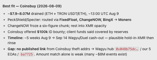 NotChristoper's tweet photo. @RyGuyFly25 @korraflow timing + amount + end of chain on theft was monero ...pretty sure this was the funds :) https://t.co/HAicP7qbQk