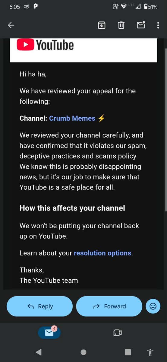 Pravesh070507's tweet photo. @TeamYouTube Please manually review my channel CrumbMemes (88k subs). It was wrongly terminated for 'spam' due to an automated false positive. I upload only 1-2 creative interactive meme videos daily with 100% organic engagement and zero policy violations. Please restore my Acc. https://t.co/g3s6cnIo5p