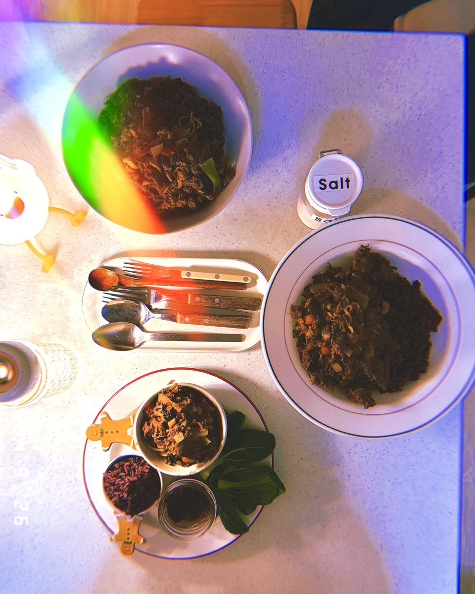 DrewVanilla_'s tweet photo. <숙주 청경채 불고기+흑미 냄비밥>+ 난 <울 옴니 깻잎> 추가 For #늦은저녁 홍고추(사진에 없넹?!)에다 조심조심 넣은 고춧가루 때문에 아주 쵸큼 매웠지만 무사히 잘 지나감`v´
M14Sep2026 Dark19 #Sep14 #Monday https://t.co/LXPGo1dUwi