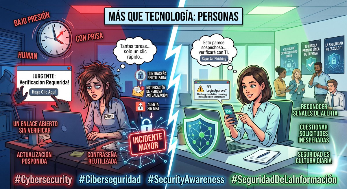 FCardenasSec's tweet photo. Muchos ataques no empiezan con algo sofisticado.

Empiezan con un clic, una contraseña repetida o una actualización ignorada.

La ciberseguridad también depende de nuestros hábitos diarios.

Pensar antes de actuar también es una defensa. 🛡️

#Ciberseguridad #Cybersecurity https://t.co/W5mmVZd0FA