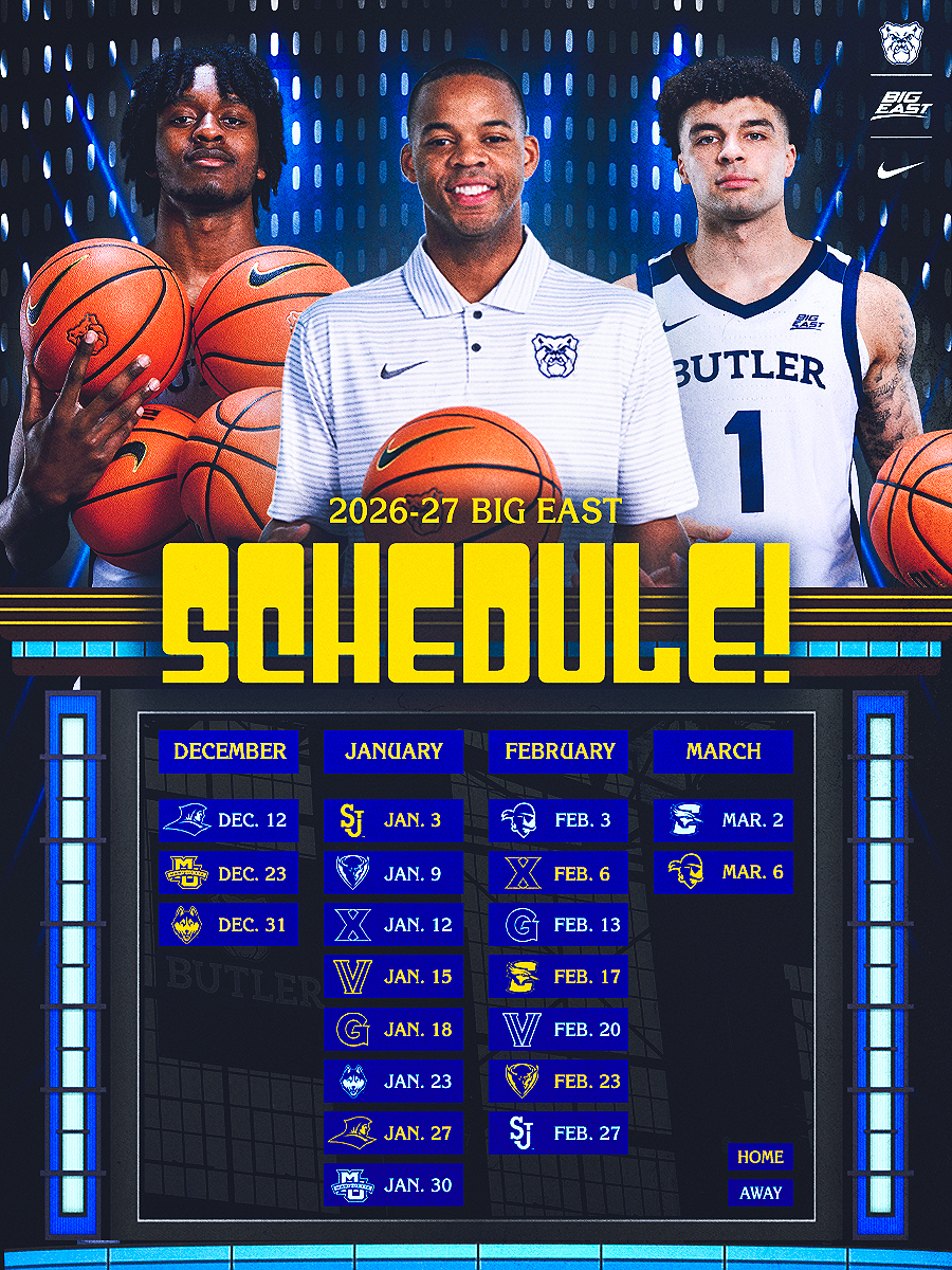 ButlerMBB's tweet photo. The wait is over! The BIG EAST schedule is set ‼️🗓️

🎟️: https://t.co/D3EJuqHn4Z
📰: https://t.co/SvT7453ruL https://t.co/XsZTIDEMNb