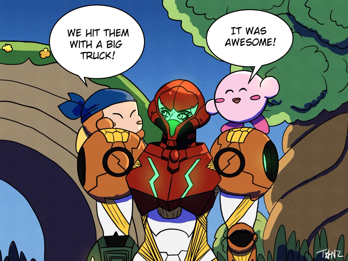 Tanzer_Art's tweet photo. Catching up on their adventures #metroid #kirby https://t.co/SfqxmiaT2e