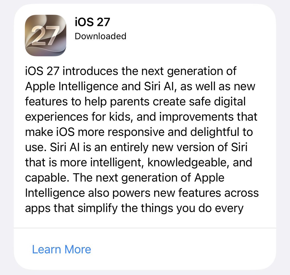 theapplehub's tweet photo. iOS 27 will be released in less than two hours 🚨 https://t.co/wxKY3AJgnz