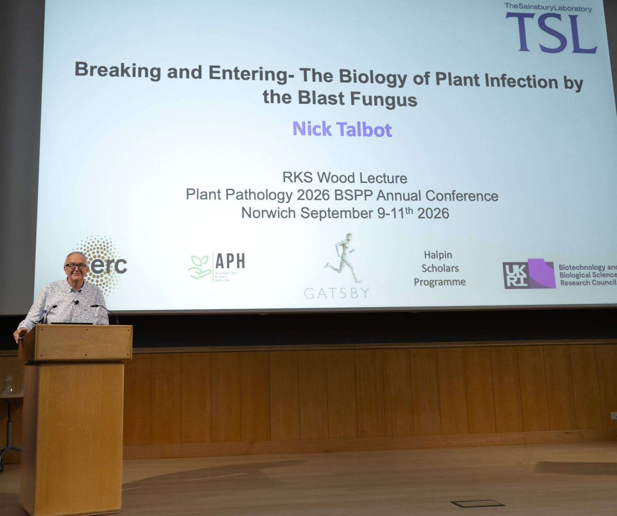 TheSainsburyLab's tweet photo. TSL Director, Nick Talbot, gave the #BSPP26 RKS Wood Prize Lecture at the #PPATH2026 conference
Nick was awarded the RKS Wood Prize earlier this year by the British Soc of Plant Pathology for his exceptional contributions to the field
Read about the award: https://t.co/SyFNsmSaR1 https://t.co/oVX3JAb6Xw