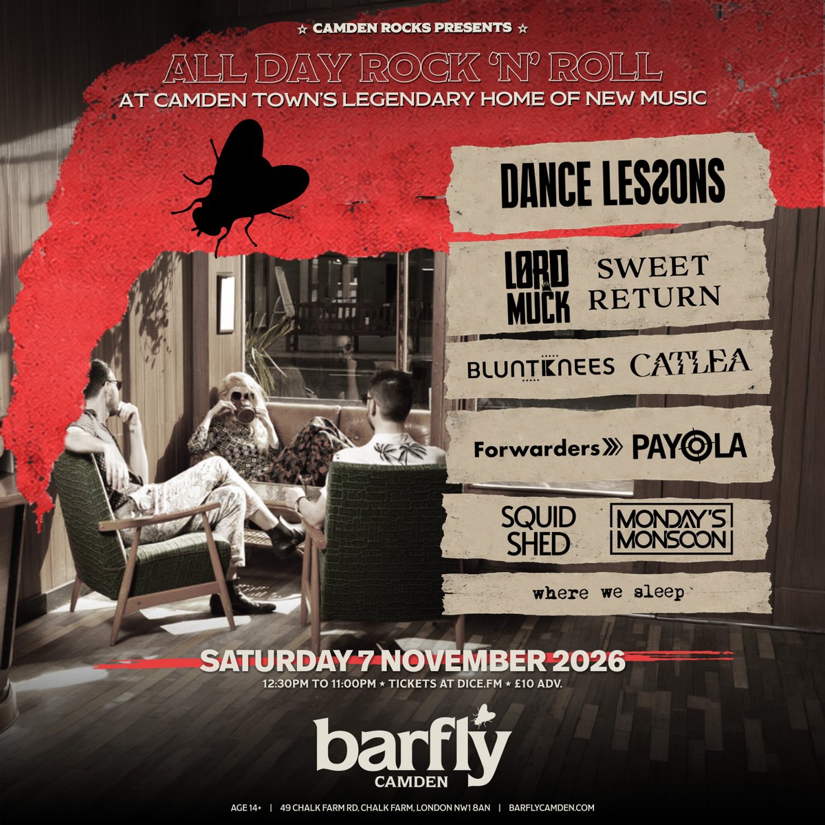 CamdenRocksFest's tweet photo. ⚡ NOVEMBER JUST GOT LOUDER ⚡
Announcing another #CamdenRocks all-dayer landing at #Barfly on Sat 7 Nov, bringing a full day of new, live & loud music to Camden Town.
Dance Lessons, @ForwardersMusic & more.
10 bands. 1 legendary stage.
£10 adv here 🎟️ https://t.co/mGNG5U3iRL https://t.co/RxZP1V4Loj