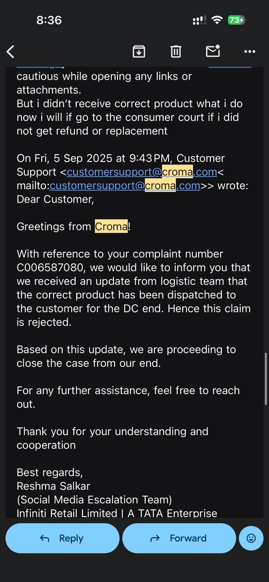 ipranavofficial's tweet photo. Hy I successfully file a complaint at consumer court about the fraud tata neu did with me on 2025-08-26 and didn’t even give me refund or replacement @cromaretail @tata_neu @TataCompanies https://t.co/QwAt5110oB