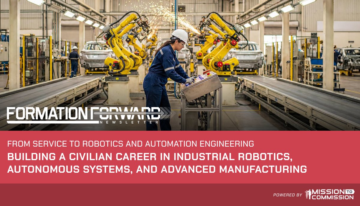 mission2comm's tweet photo. Robotics and automation are transforming every industry, and veterans already have many of the technical skills employers need.

📖 Read this week's Formation Forward: https://t.co/HTpGZbJFI4

#Robotics #VeteranCareers https://t.co/aHt5FLJNHF