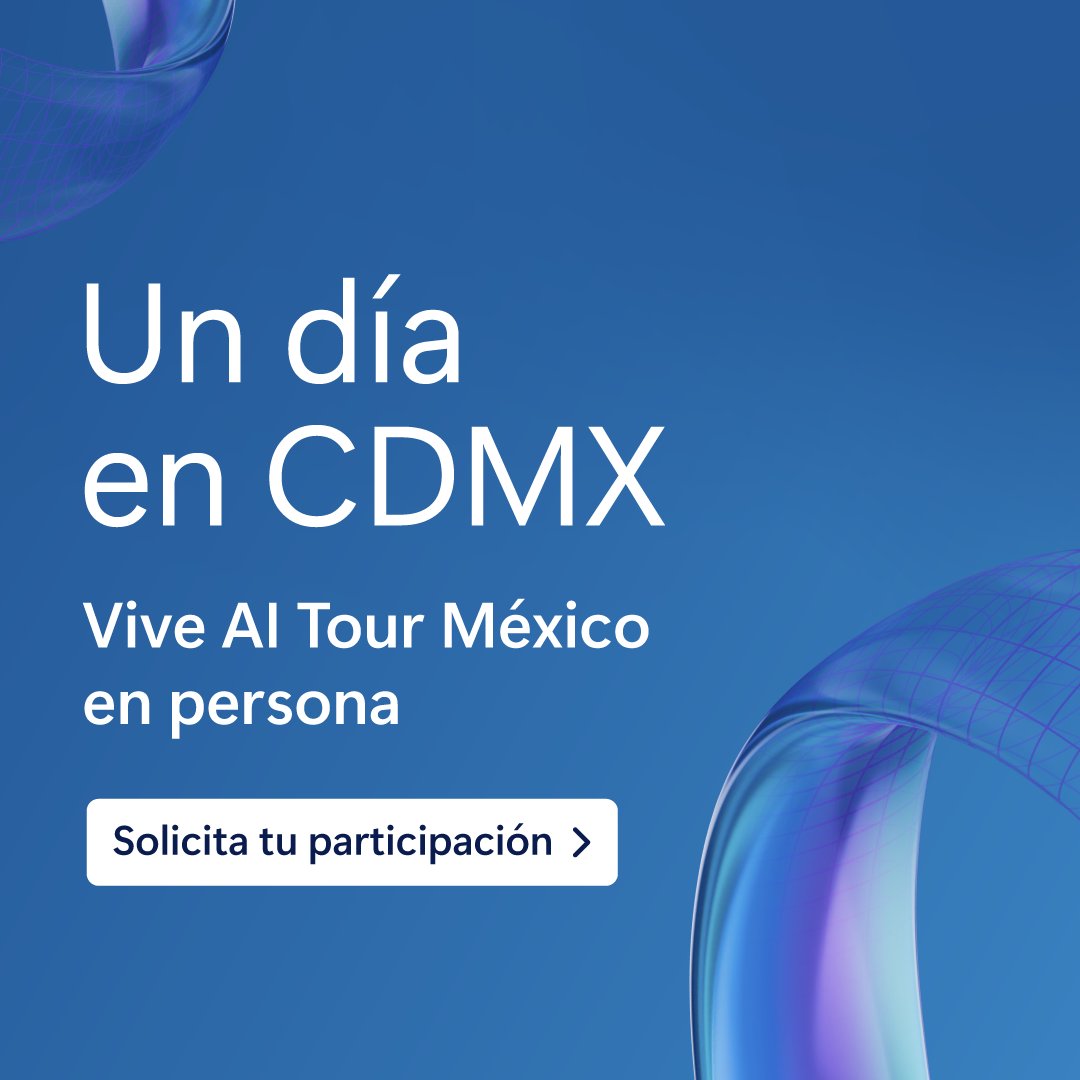 Gráfico promocional de Microsoft AI Tour México con el mensaje “Un día en CDMX” y un botón para solicitar participación.
