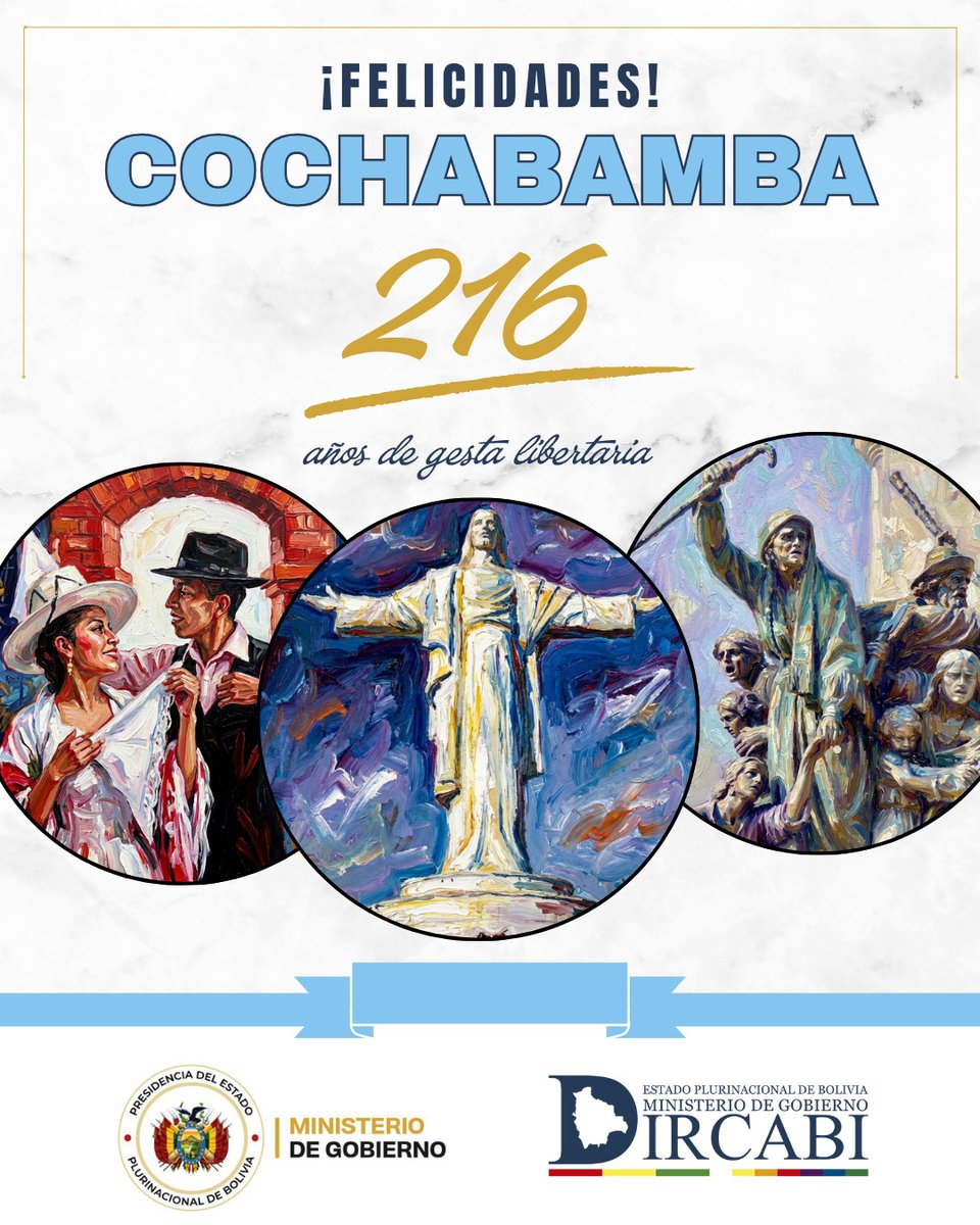 dircabi_bolivia's tweet photo. ¡𝗙𝗲𝗹𝗶𝘇 𝗔𝗻𝗶𝘃𝗲𝗿𝘀𝗮𝗿𝗶𝗼 𝗖𝗼𝗰𝗵𝗮𝗯𝗮𝗺𝗯𝗮!
Desde ##DIRCABI rendimos homenaje a esta tierra de tradición, cultura y progreso, que con su gente trabajadora y solidaria engrandece día a día a Bolivia.
¡Honor y orgullo para Cochabamba en su aniversario!
#Cochabamba https://t.co/rZ2UiQFjaV