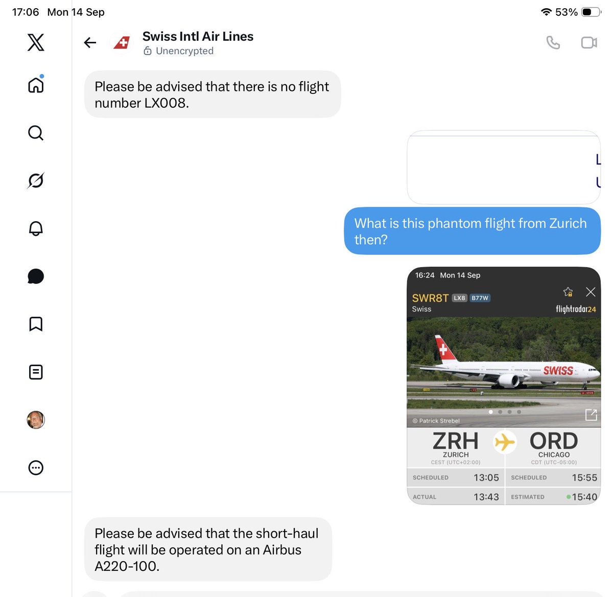 tim_nettle's tweet photo. @FlySWISS why bother complaining when this BS is what you get. Complain about a long haul flight, they say it doesn’t exist. Send proof it does and they reply with ridiculous information about a short haul flight https://t.co/80VQIz0OG5