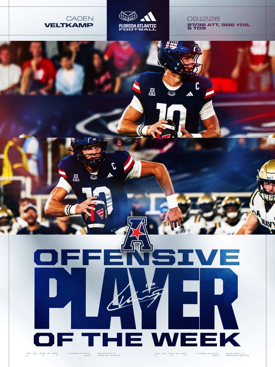 FAUFootball's tweet photo. Without a doubt 🔥@crveltkamp 

See him and the Owls Saturday vs FIU— get tickets here! https://t.co/eLZOaxFyPN

📰 https://t.co/u2Zy26JdYk

#WIP🏝️ https://t.co/n8K2mdtWrS