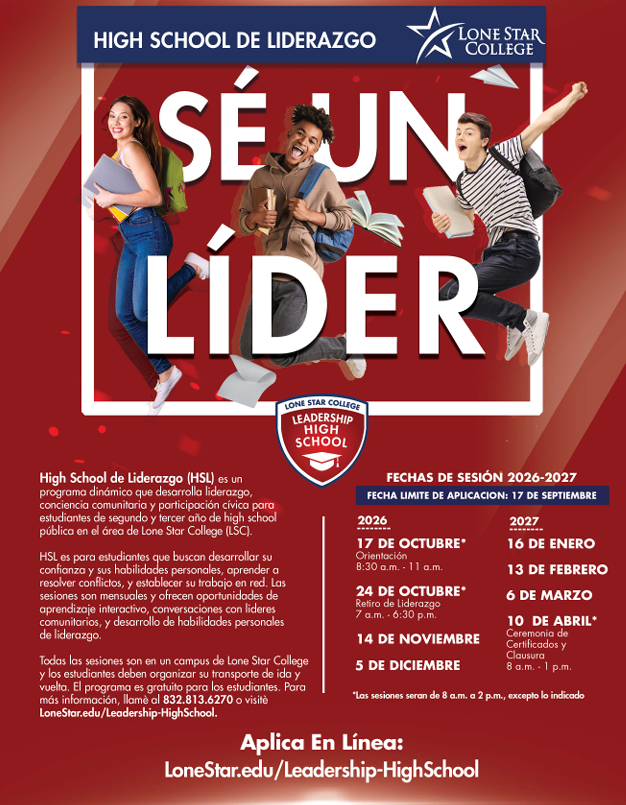 SpringISD_FACE's tweet photo. The @lonestarcollege Leadership High School program is a great opportunity for @SpringISD sophomores and juniors to grow their leadership skills, explore their future, and prepare for college and career success!

⏰ Apply by Thursday, September 17!

https://t.co/xYsRZeOIUt https://t.co/Y9LJQQzGNE