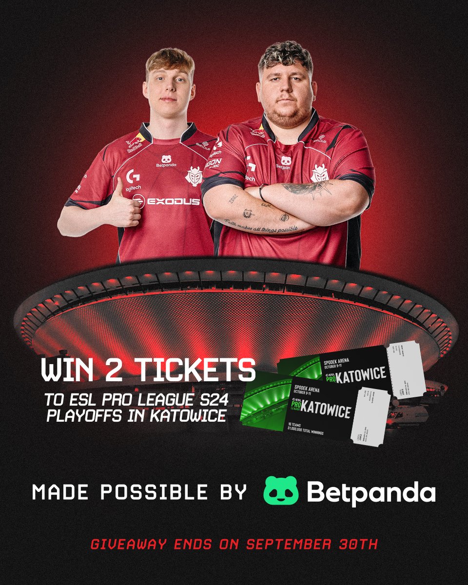G2CSGO's tweet photo. Now that we're back to making Finals, win and watch us play! 

Take your chance 👇
✅ Follow @betpanda
✅ Like &amp; Retweet
✅ Comment who is going to win EPL S24

Giveaway ends on September 30th
Full T&amp;C: https://t.co/vImhVjbGBi https://t.co/xHFCMoV3wJ