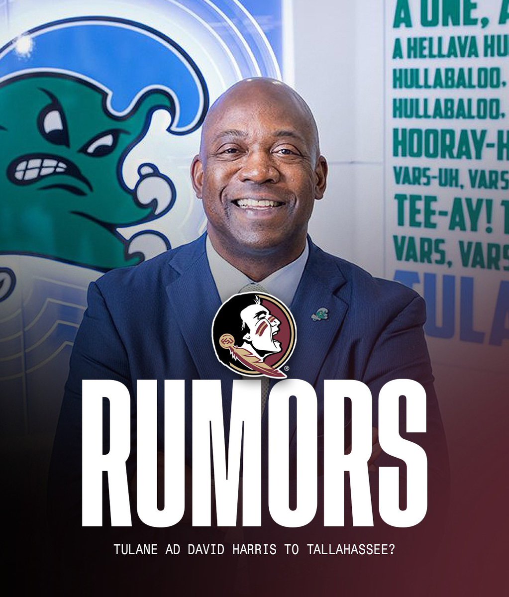 sohowistexas's tweet photo. Florida State AD Search:

Rumors are FSU leadership is closing in on a deal with Tulane AD David Harris.

Harris is credited with hiring Jon Sumrall and leading Tulane athletics to its best Director’s Cup finish in 21 years. Ranking first place in the American conference. https://t.co/viGOQjueiR