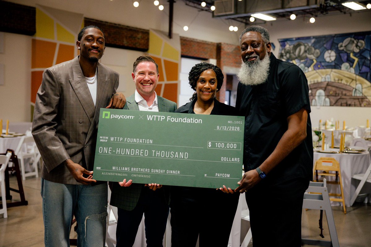 Justintohoops's tweet photo. Jalen Williams held a five-star dinner Sunday that hosted approximately 125 guests served by City Rescue Mission, which helps those experiencing homelessness.

The dinner was held through the WTTP Foundation, a philanthropic platform of brothers Jalen and Cody Williams that’s led by their mother, Nicole.

Paycom also announced Monday that it donated $100,000 to the WTTP Foundation. It funded Sunday’s dinner and will support future dinner events in OKC and Arizona.