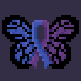 DinkemDuck's tweet photo. It's Rheumatoid Arthritis awareness week and as someone who was diagnosed at 17, I wanted to draw a RA butterfly/ribbon.

#RheumatoidArthritis #pixelartㅤ https://t.co/uFLoILSVgc