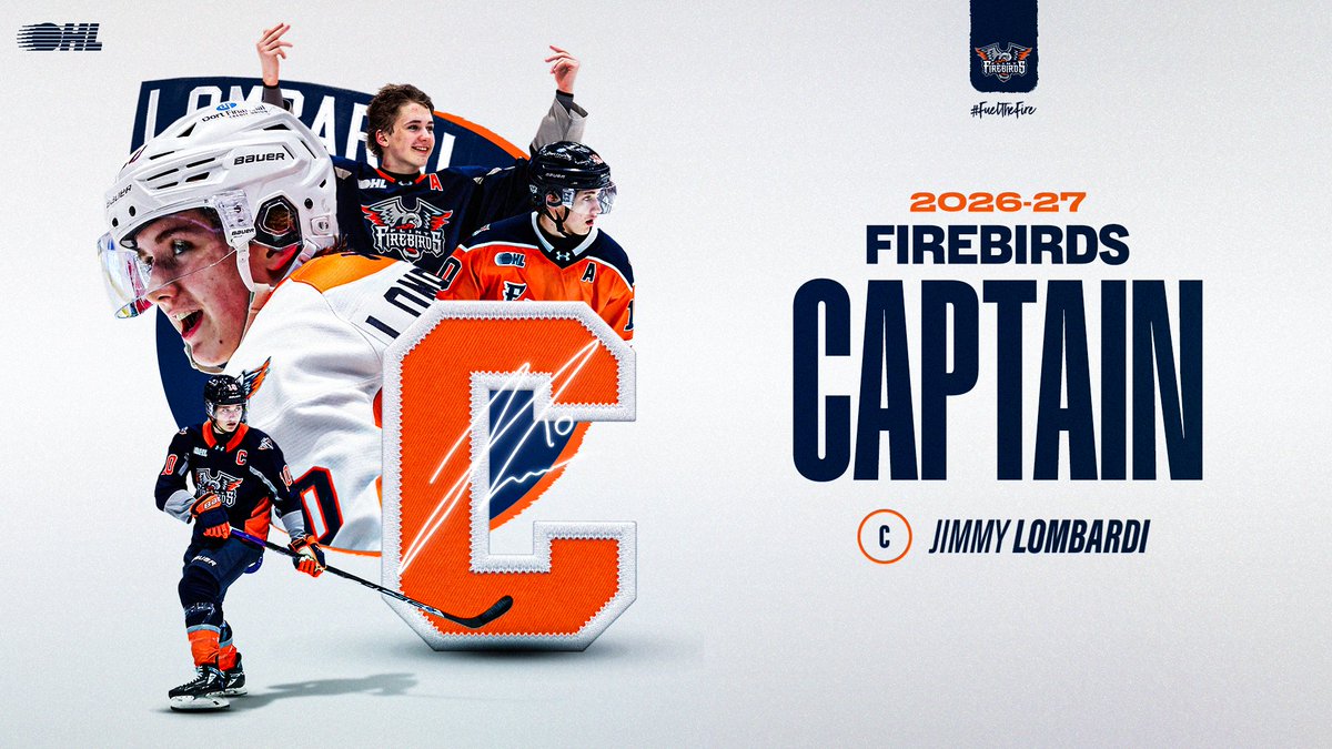 FlintFirebirds's tweet photo. We’ve watched Jimmy Lombardi continue to grow both on and off the ice, and now he’ll lead the Firebirds as Captain for the 2026-27 season.🔥

The leadership. The work. The passion. It’s all led to this.
Congratulations, Cap!🧡💙

🗞️: https://t.co/AK7xcQKV67 https://t.co/q78Wt6iL6M