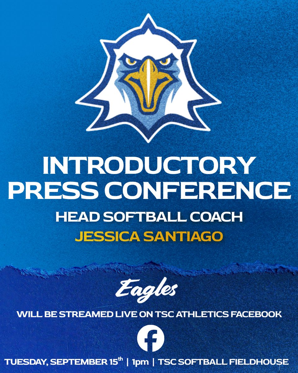 TSCeagles's tweet photo. Introducing Coach Santiago tomorrow 9/15 at 1pm! 

We’re excited to invite everyone to our TSC Softball Field house for her introductory press conference! https://t.co/GtUmiOEJ12