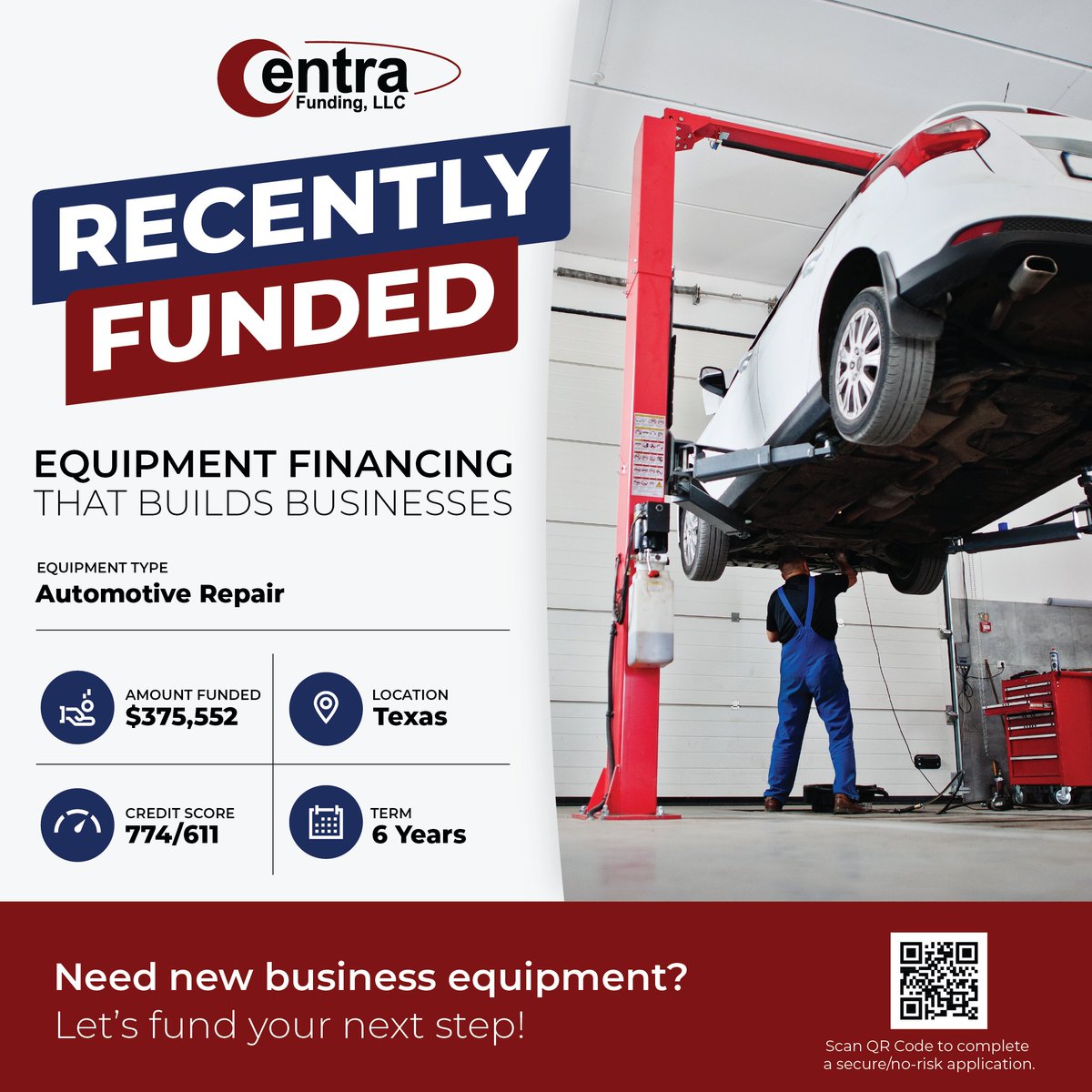 CentraFunding's tweet photo. We recently funded $375,552 for Automotive Repair Equipment in Texas, helping the Shop replace old automotive lifts. 

Need new/gently used equipment for your business? Apply today!
https://t.co/tp6u31IGZ2 https://t.co/PVlcvtYCHw