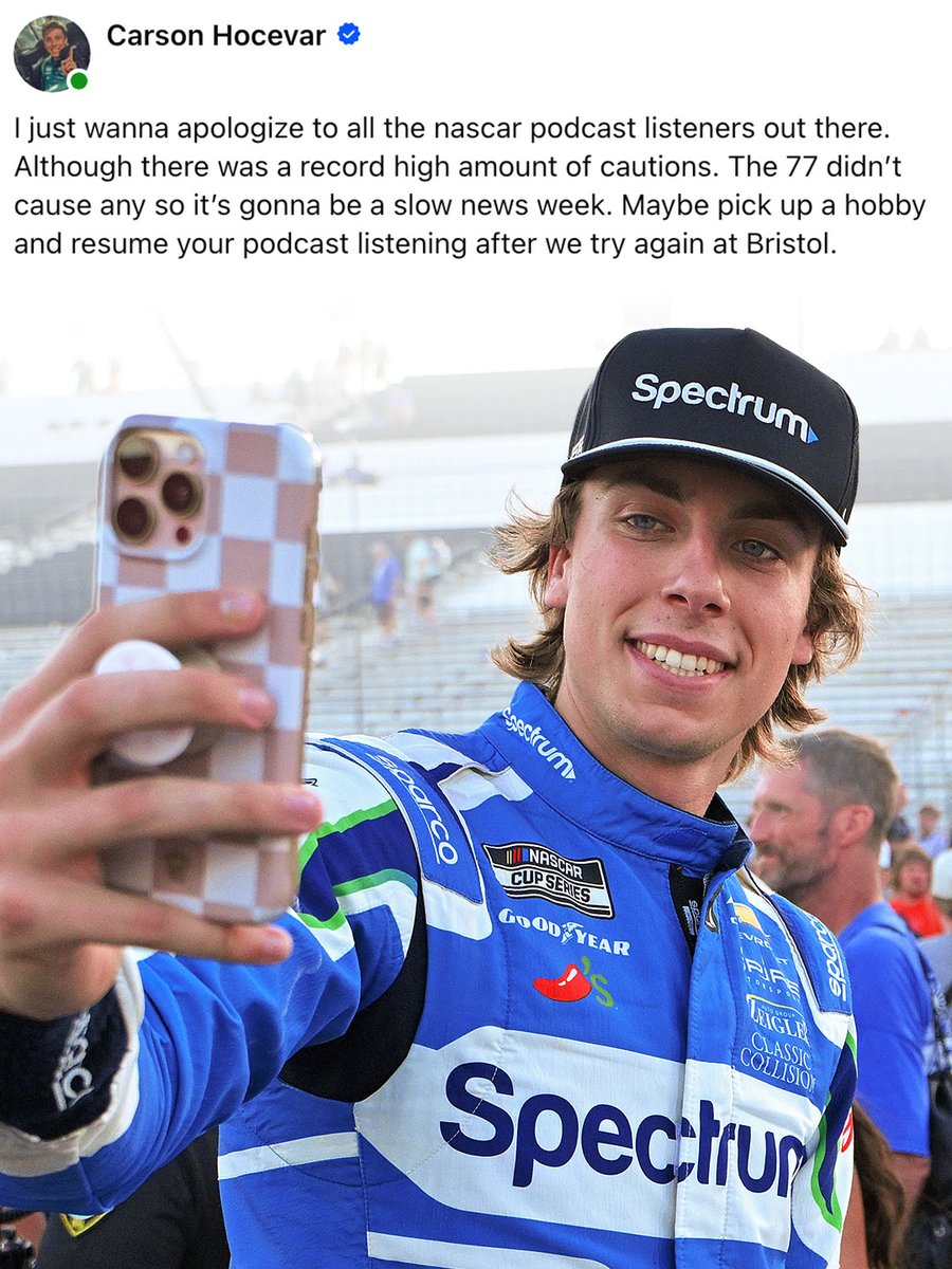 Motorsport's tweet photo. Carson Hocevar after a clean race on Sunday. 🧼🫧 https://t.co/6tl2GYJGji