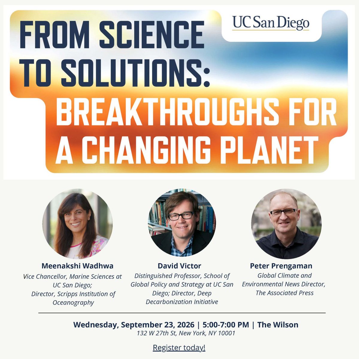 Scripps_Ocean's tweet photo. 🍎🌍  Heading to #ClimateWeekNYC? Join @ucsandiego, @GPS_UCSD &amp; Scripps leadership for a conversation on climate science, policy, technology and innovation to explore breakthroughs needed to accelerate climate action and respond to a changing climate. 

🔗 https://t.co/bIlN9Xhzxz https://t.co/eOB5bhYznj