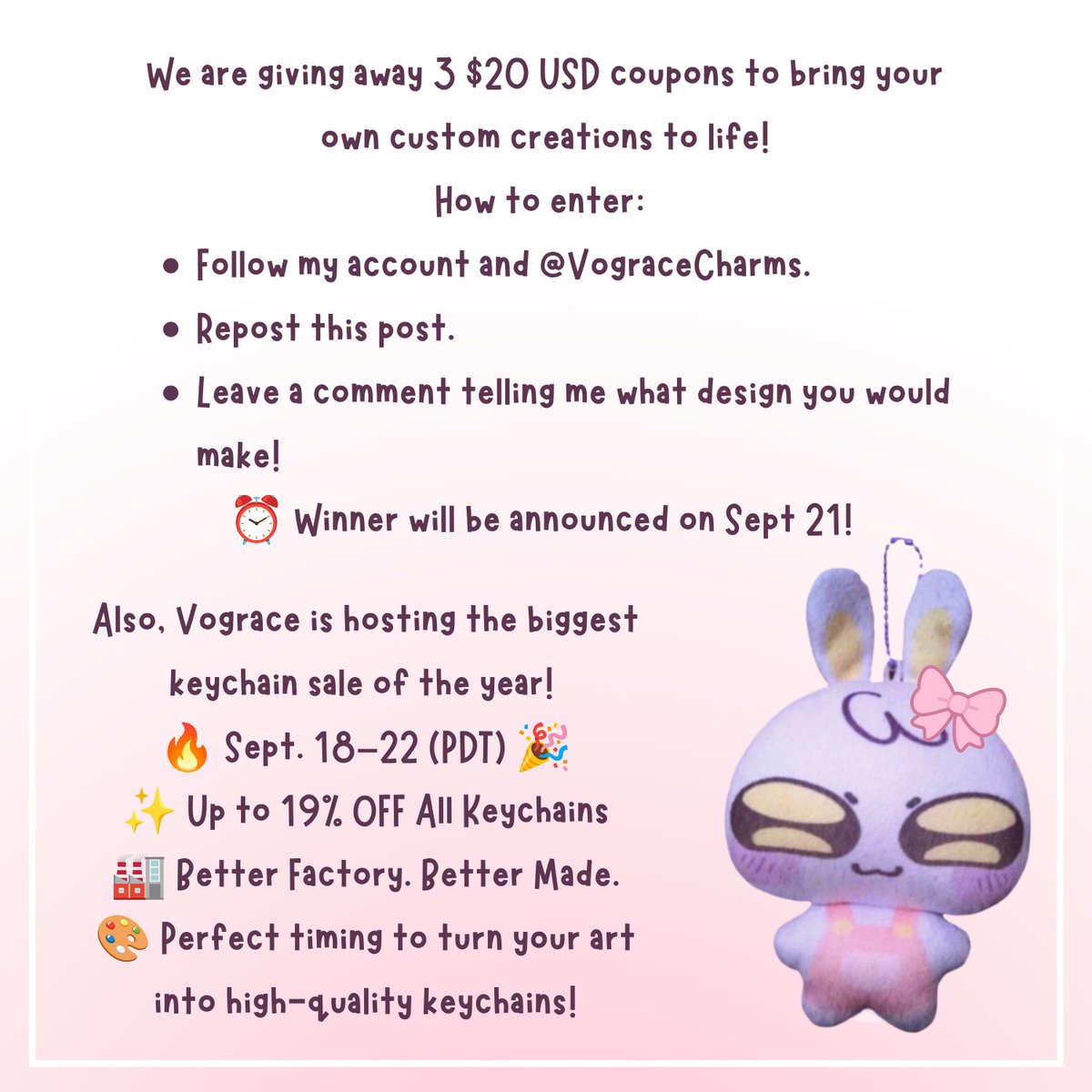 melifloppy's tweet photo. 20$ OFF VOGRACE COUPON GIVEAWAY!!

A huge thank you to @VograceCharms  for turning my chiikawa Jax into this cute little plushie, look at iiit!! 😭💕 https://t.co/MIwlTfBx4A