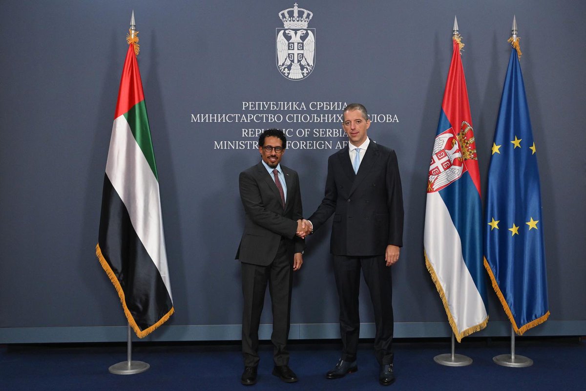 markodjuric's tweet photo. Glad to host today H.E. Ahmed Almenhali, Ambassador of the UAE to Serbia.
We focused on further enhancing #Serbia–#UAE relations through our comprehensive strategic #partnership, intensive political #dialogue, and regular high-level #visits.
I emphasized that our strategic partnership provides an important framework for advancing bilateral #cooperation and exchanging views on key bilateral issues, as well as on other matters of mutual interest.
Reflecting on the upcoming #EXPO2027 in Belgrade, I welcomed the UAE’s participation and reaffirmed our commitment to ensuring a successful and memorable EXPO experience.