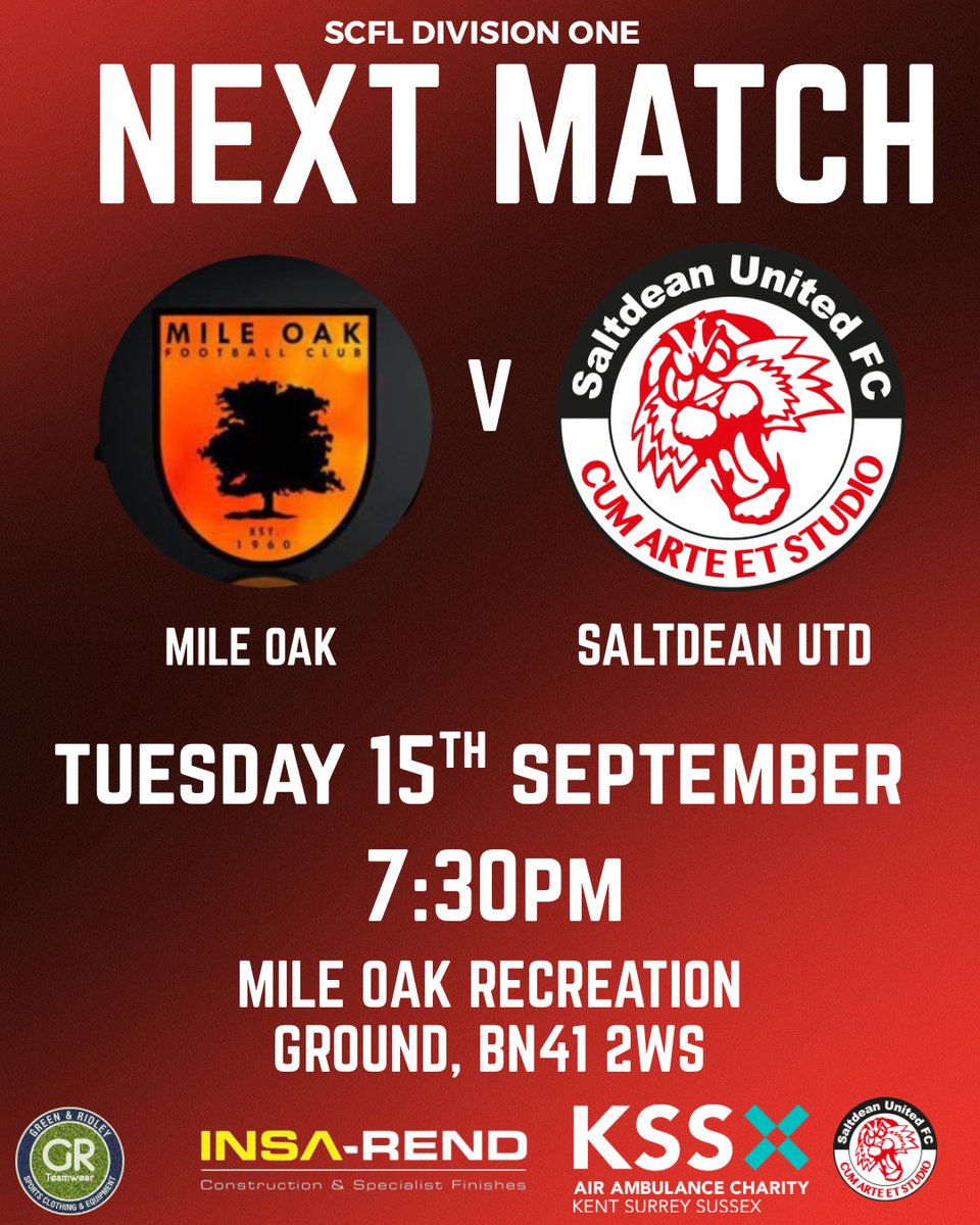 Saltdeanfc's tweet photo. Next up for the Tigers!

🆚 @mileoak_fc 
📆 Tuesday 15th September. 
⏰ 7:30pm. 
📍 Mile Oak Recreation Ground, 
📍 BN41 2WS. 

🔴⚫️COME ON YOU TIGERS🔴⚫️ https://t.co/XDOQOYMA8g