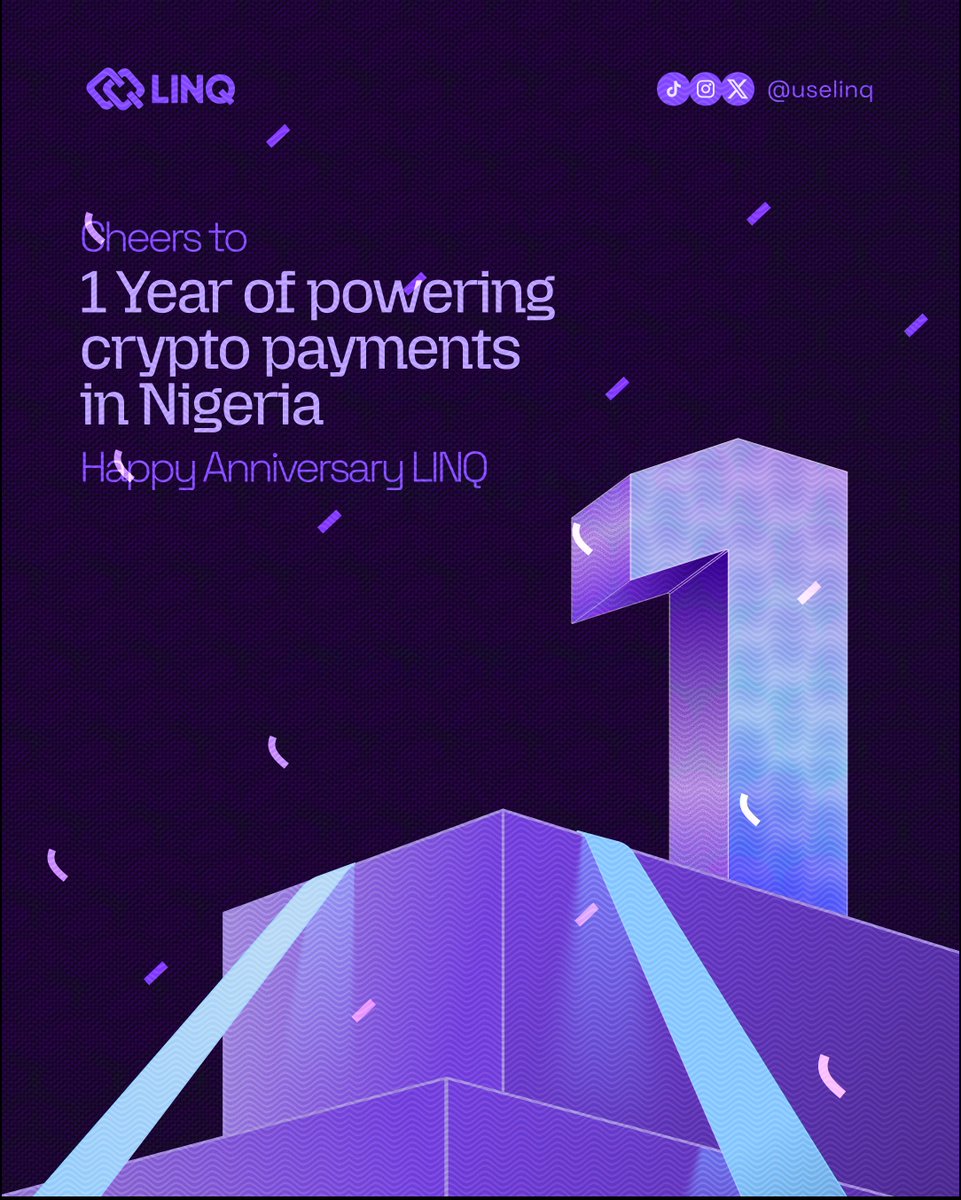 uselinq's tweet photo. One year ago, Linq set out to solve a problem many people were facing in Nigeria. Making stablecoins spendable in the real world.

It definitely was not an easy journey as we had to change a lot of things to make sure that what we were building was aligned with our vision more than once, made hard calls on what to build first, and shipped through every setback that came our way.

Building fintech infrastructure in Nigeria means building for a market that will test every assumption you walk in with and we were definitely tested but we kept walking.

Now one year in, we have ;
$200k+ processed. 2,000+ users. 10,000+ transactions.
We shipped linq V2 faster on/off-ramps, bill payments, Spend & Save, cross-chain support. We launched a Telegram bot that's enabling people with limited web3 knowledge and experience spend their stablecoins. And we built Linqswitch, our merchant gateway, now moving from waitlist into real stores because we believe the offramp problem was never just a consumer problem. It's also a merchant acceptance problem.

This is still early and a whole lot is still coming from us. Our mobile app is coming and Linqswitch is gradually scaling from a handful of stores to becoming the default way Nigerian merchants accept stablecoins. And Nigeria is just the starting point of everything.

Year one built the foundation and proved the thesis. Year two is about ruthless execution. Thanks to our ever supporting community for being with us throughout this journey. Cheers to another great year.